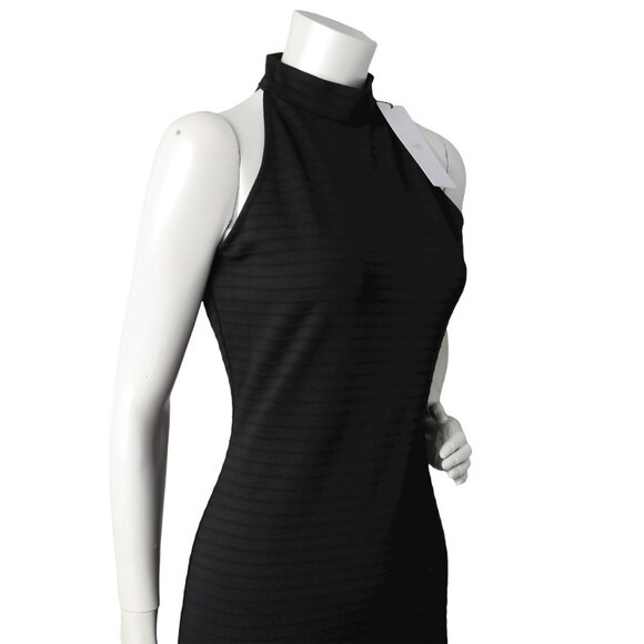 JUST Female Asta Ribbed Pencil Dress Halter Stretch High Neck Knee Length Black - Picture 7 of 12